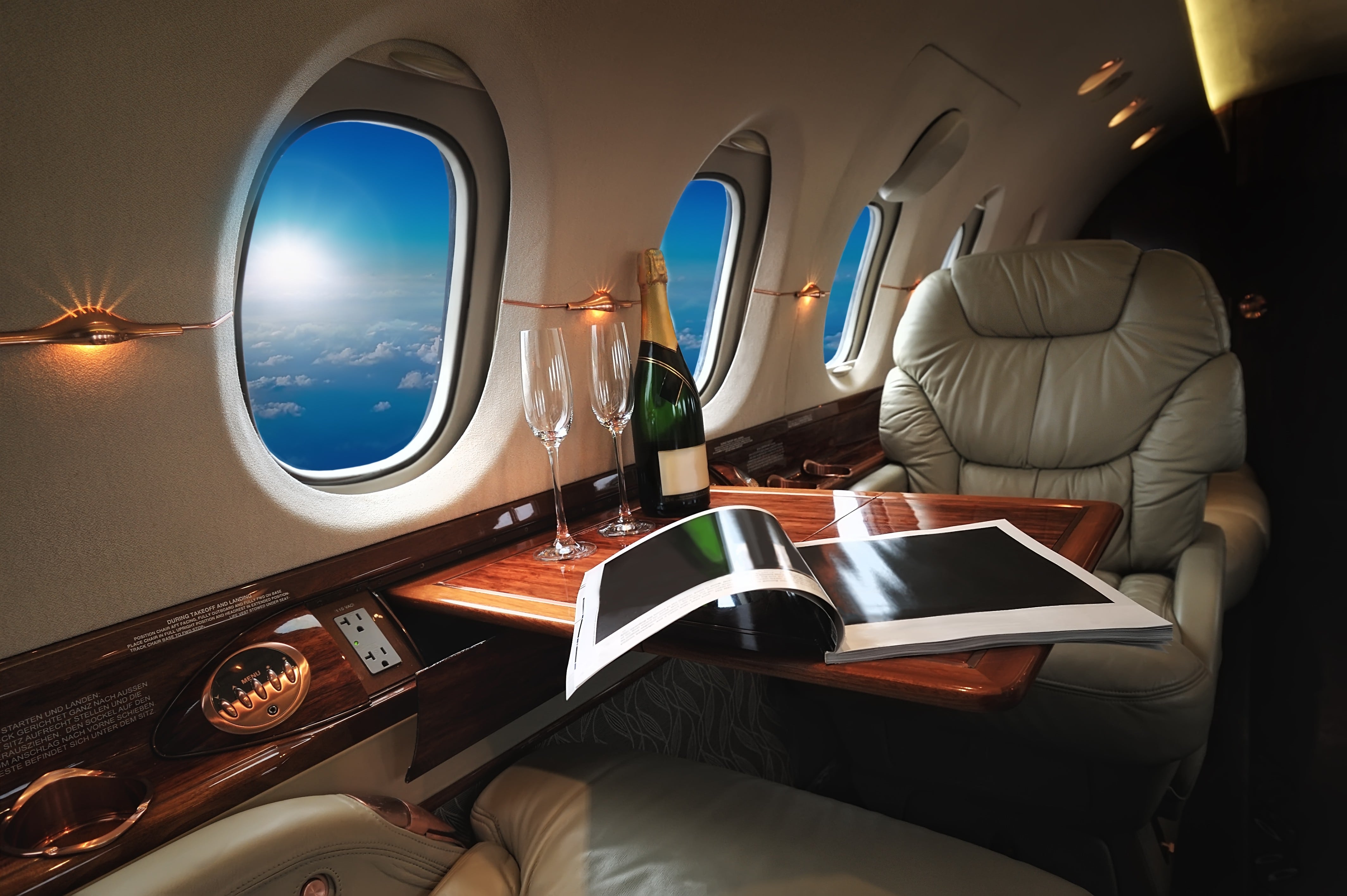 Scene of the interior of an Ultra Luxury Private Jet